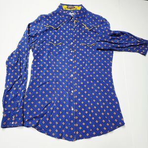 Rock 47 By Wrangler Western Shirt Pearl Snap Women's M Aztec Rodeo Country EUC